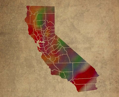 Framed CA Colorful Counties Print
