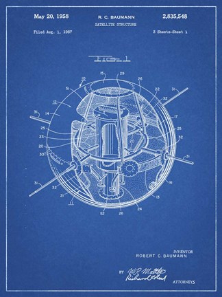 Framed Blueprint Earth Satellite Patent Print