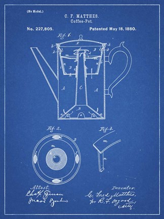 Framed Blueprint Coffee Percolator 1880 Patent Art Print
