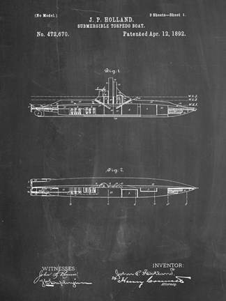 Framed Chalkboard Holland Submarine Patent Print