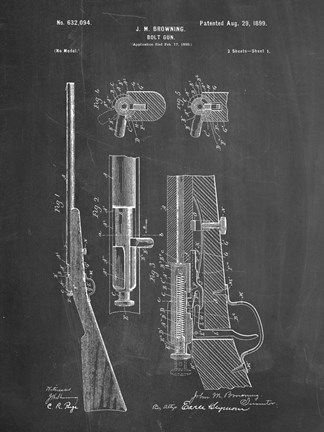 Framed Chalkboard Browning Bolt Action Gun Patent Print