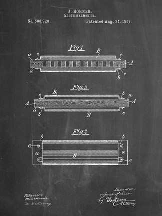 Framed Chalkboard Hohner Harmonica Patent Print