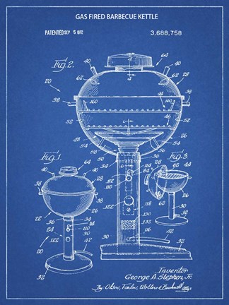 Framed Blueprint Webber Gas Grill 1972 Patent Print