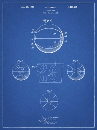 Framed Blueprint Basketball 1929 Game Ball Patent Print