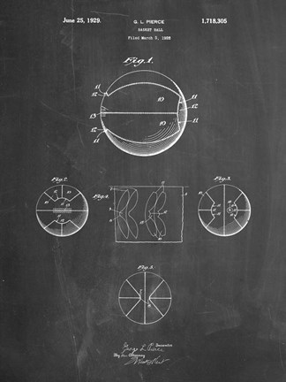 Framed Chalkboard Basketball 1929 Game Ball Patent Print