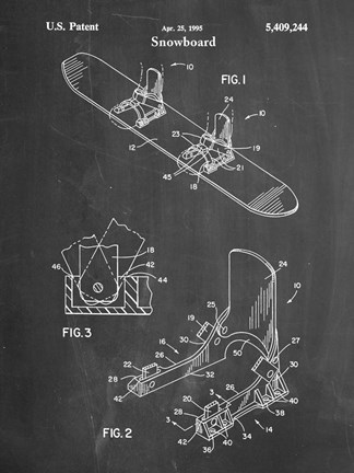 Framed Chalkboard Burton Baseless Binding 1995 Snowboard Patent Print
