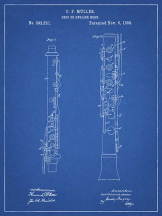 Framed Blueprint Oboe Patent Print