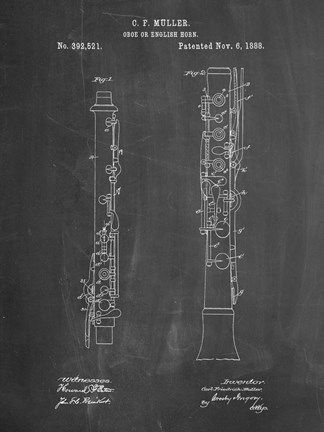 Framed Chalkboard Oboe Patent Print