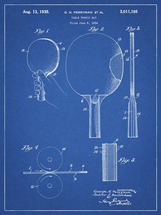 Framed Blueprint Ping Pong Paddle Patent Print