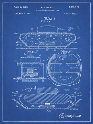 Framed Blueprint Military Self Digging Tank Patent Print
