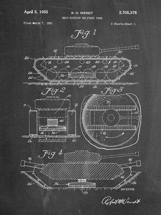 Framed Chalkboard Military Self Digging Tank Patent Print