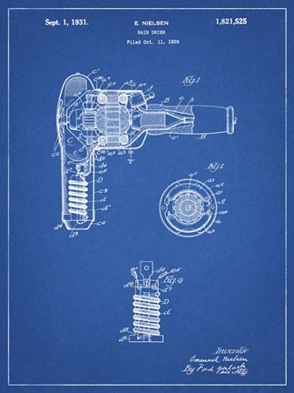 Framed Blueprint Vintage Hair Dryer Patent Print