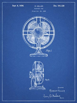 Framed Blueprint Table Fan Patent Print
