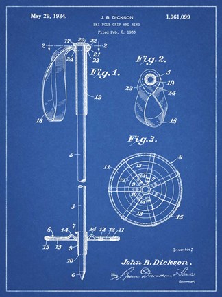 Framed Blueprint Vintage Ski Pole Patent Print