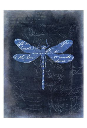 Framed Dragonfly Blue 1 Print