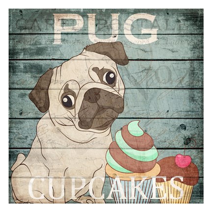 Framed Pug Cupcakes Print