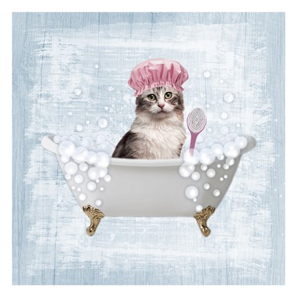 Framed Fun Kitty Bath 1 Print