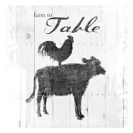 Framed Farm To Chicken Cow Grey Print