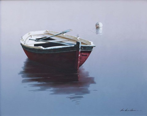 Framed Lonely Boat in Red Print
