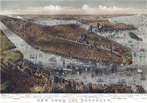 Framed Map Of New York And Brooklyn 1875 Print