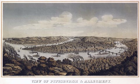 Framed View Of Pittsburgh And Allegheny Pennsylvania 1874 Print