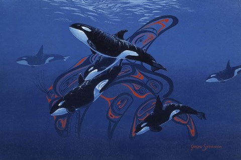Framed Blue Orcas Print