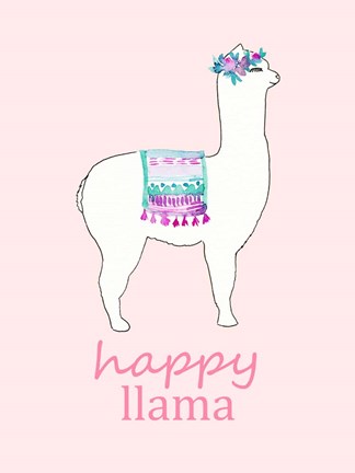 Framed Happy Llama - Pink Print