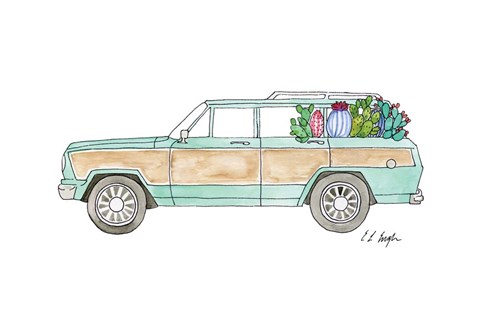 Framed Wagoneer with Cactus Print
