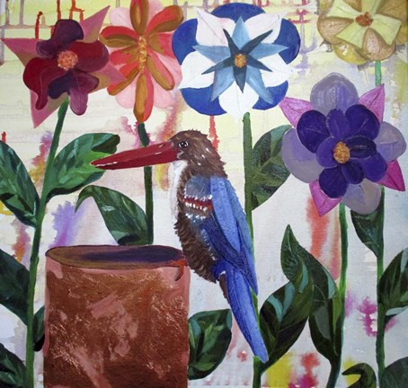 Framed Kingfisher of Flowers Print
