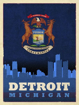 Framed Detroit City Flag Print