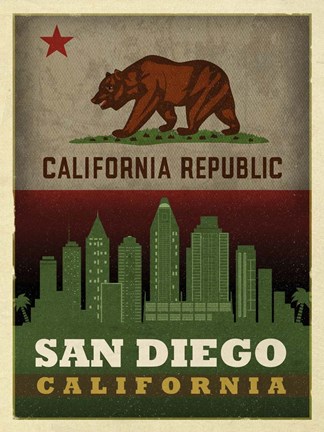 Framed San Diego Flag Print