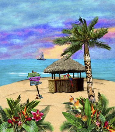 Framed Tropical Island Tiki Hut Print