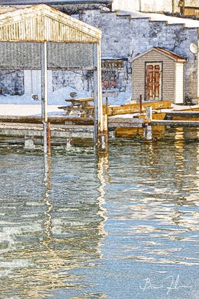 Framed Docks In The Winter Print