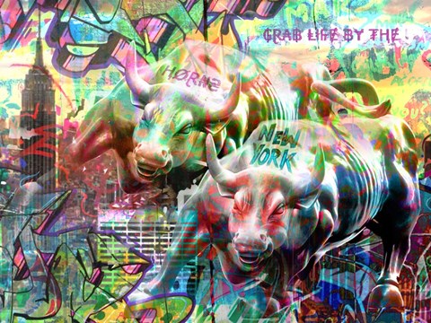 Framed Wall Street Bull Print