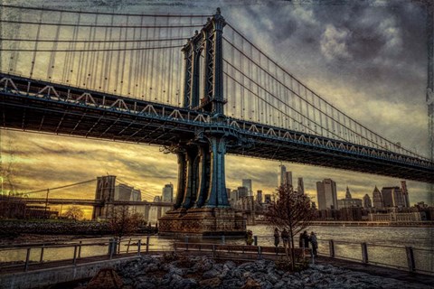 Framed Manhattan Bridge at Sunset Print