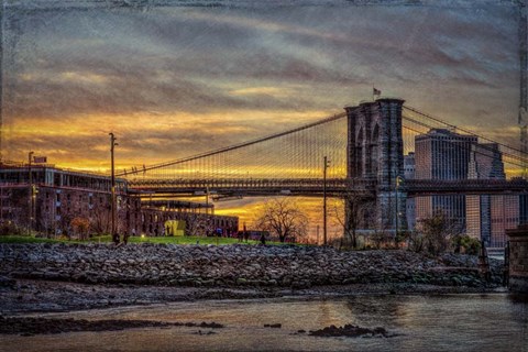 Framed Brooklyn Bridge at Sunset Print