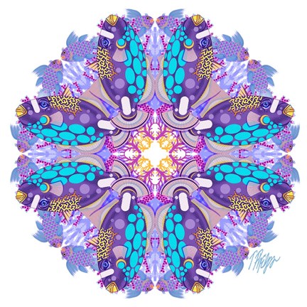 Framed Purple Clown Triggerfish Coral Reef Mandala Print