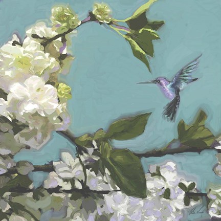 Framed Hummingbird Florals I Print
