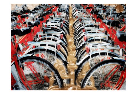 Framed Red Bikes Print