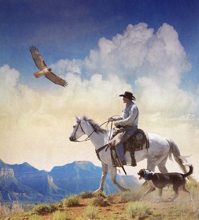 Framed Cowboy With Dog And Hawk Print