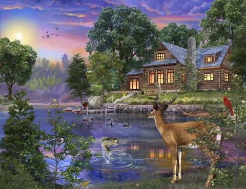 Framed White Tail Deer Lakehouse Print