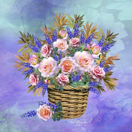 Framed Basket Of Flowers Print