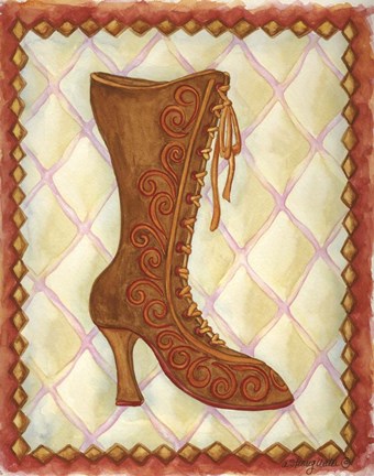 Framed Boots Brown With Curlicues Print