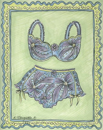 Framed Lingerie Blue Bra Panties Print