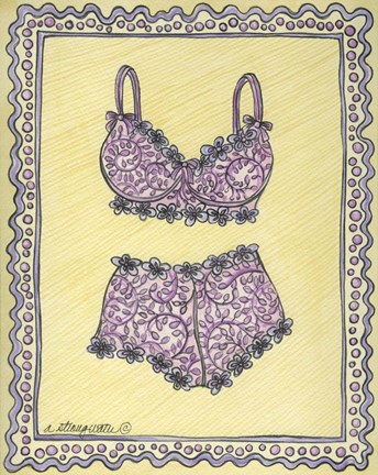 Framed Lingerie Pink Bra Panties Print