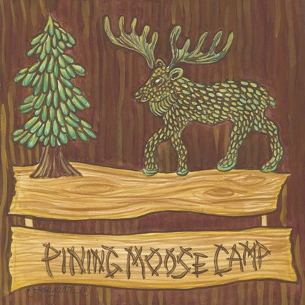 Framed Adirondack Pining Moose Camp AP Print