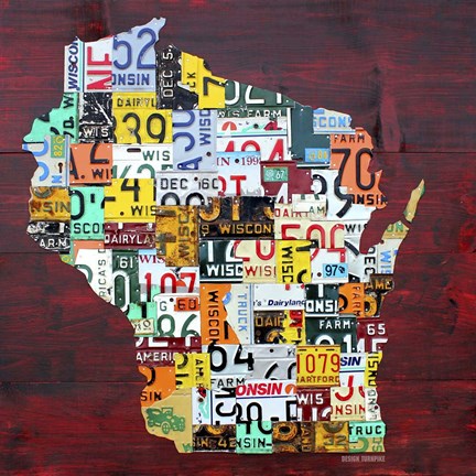 Framed Wisconsin Counties License Plate Map Print