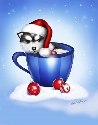 Framed Christmas Coffee Dog Print