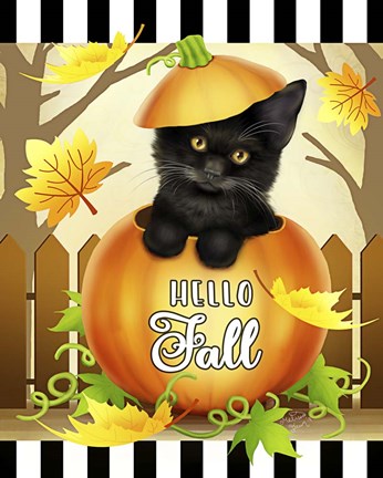 Framed Hello Fall Cat Print
