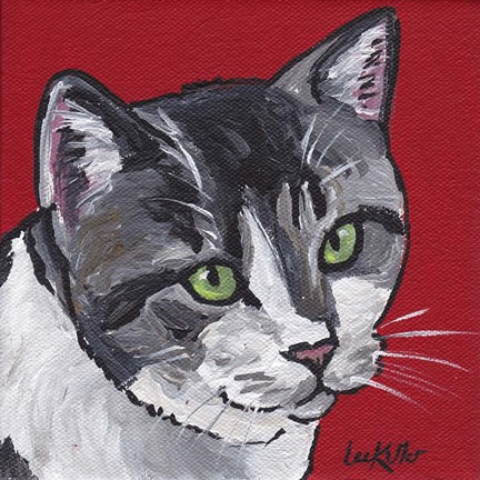 Framed Cat Tabby On Red Print